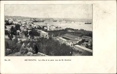 Ak Beirut Beyrouth Libanon, La ville et le port, vue de St. Dimitrie