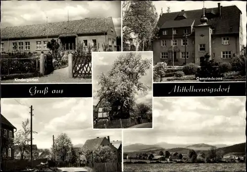 Ak Mittelherwigsdorf in der Oberlausitz, Kindergarten, Gemeindeamt, Ortsansichten