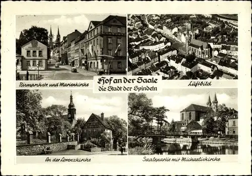Ak Hof an der Saale Oberfranken Bayern, Bismarckstraße, Marienkirche, Luftbild, Michaeliskirche