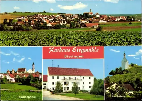 Ak Bissingen in Schwaben Bayern, Gesamtansicht, Kirchenpartie, Kurhaus Stegmühle, Höchstein