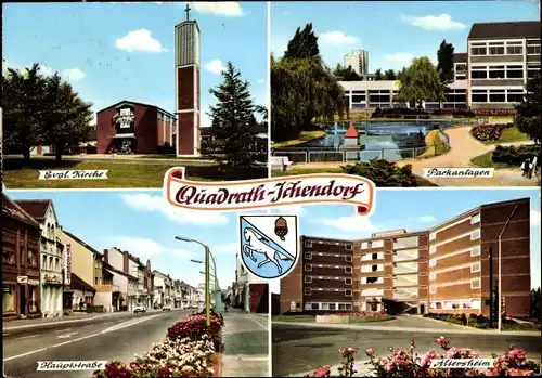 Ak Quadrath Ichendorf Bergheim an der Erft, Evgl. Kirche, Parkanlagen, Hauptstraße, Altersheim