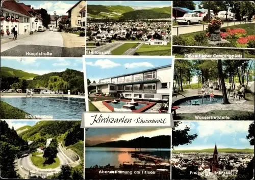 Ak Kirchzarten im Breisgau Schwarzwald, Schwimmbad, Wassertretstelle, Hauptstraße, Teilansicht
