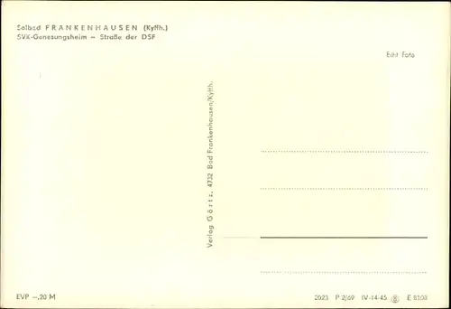 Ak Bad Frankenhausen am Kyffhäuser Thüringen, SVK-Genesungsheim, Straße der DSF