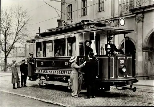 Ak Gera in Thüringen, 75 Jahre Geraer Straßenbahn, Historischer Triebwagen Nr. 19, Baujahr 1905