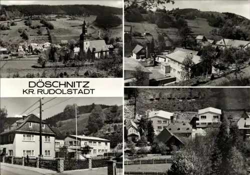 Ak Döschnitz an der Schwarza in Thüringen, Kirche, Teilansichten