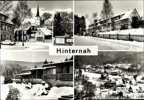 Ak Hinternah Schleusingen Thüringen, Teilansichten im Winter, Kirchturm