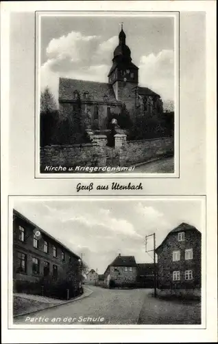 Ak Utenbach Apolda Thüringen, Kirche und Kriegerdenkmal, Schule