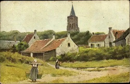 Künstler Ak Gerstenhauer, Johann Georg, niederländisches Dorfmotiv, Wasserträgerin