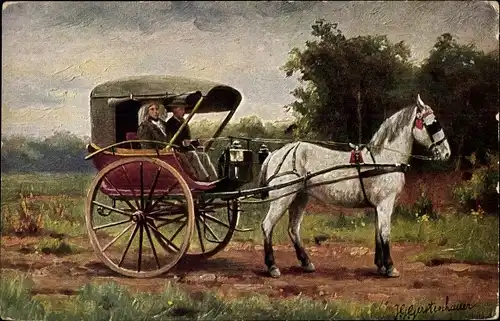Künstler Ak Gerstenhauer, Johann Georg, Paar in einer Kutsche, Niederlande