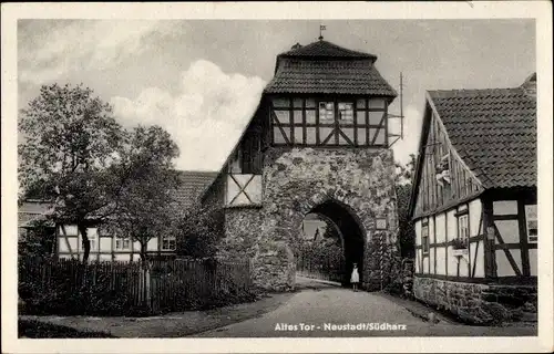 Ak Neustadt im Harz Harztor Thüringen, Altes Tor, Fachwerkhäuser