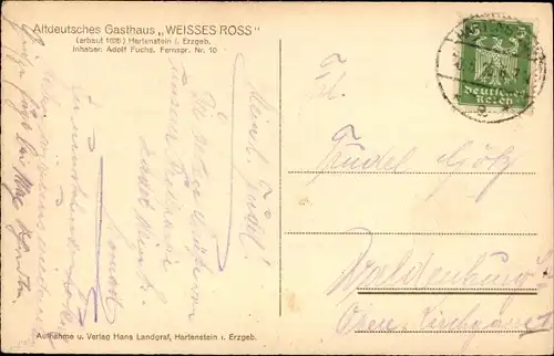 Ak Hartenstein im Erzgebirge Sachsen, Gasthaus Weißes Ross, Inh. A. Fuchs