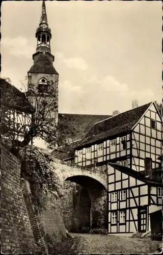 Ak Tangermünde an der Elbe, Roßfurt, Kirchturm, Tor, Fachwerkhaus