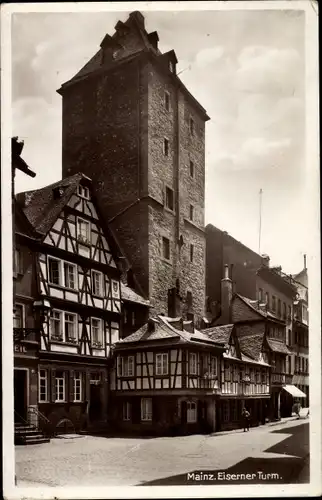 Ak Mainz am Rhein, Eiserner Turm, Fachwerkhäuser