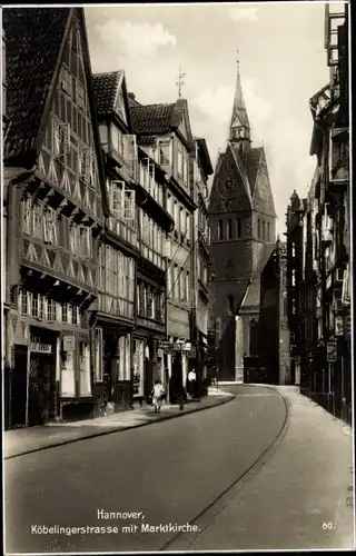 Ak Hannover, Die Köbelingerstraße mit Marktkirche und Geschäften