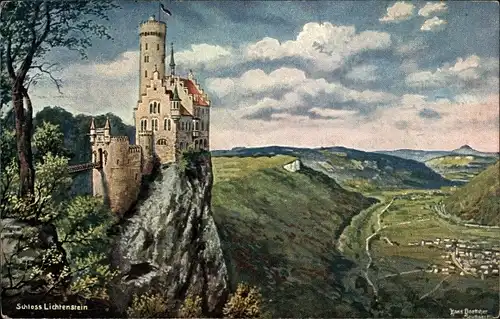 Künstler Ak Boettcher, Hans, Lichtenstein in Baden Württemberg, Schloss mit Umgebung