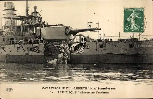 Ak Französisches Kriegsschiff, Catastrophe du Liberte le 25 Septembre 1911