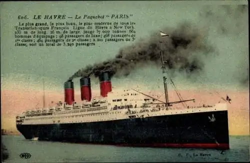 Ak Le Havre Seine Maritime, Paquebot Paris