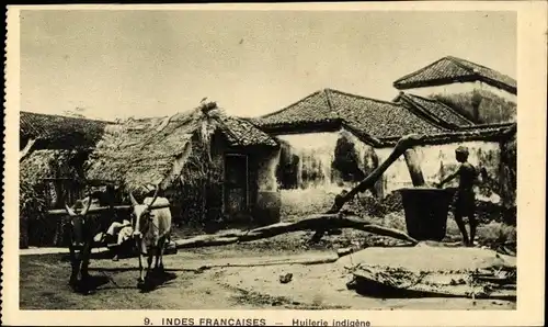 Ak Indes Francaises, Huilerie indigène, Ölmühle, Arbeitstiere