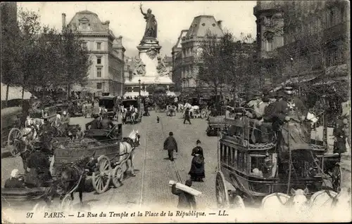 Ak Paris III., La Rue du Temple et la Place de la Republique