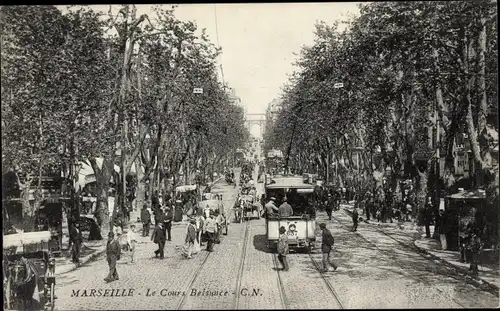 Ak Marseille Bouches du Rhône, Le Cours Belsunce, Straßenbahn Nr. 637