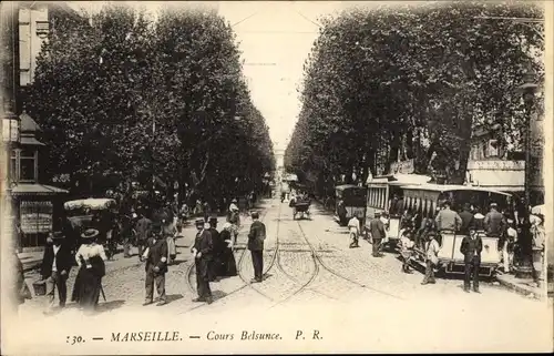 Ak Marseille Bouches du Rhône, Le Cours Belsunce, Straßenbahn Nr. 733