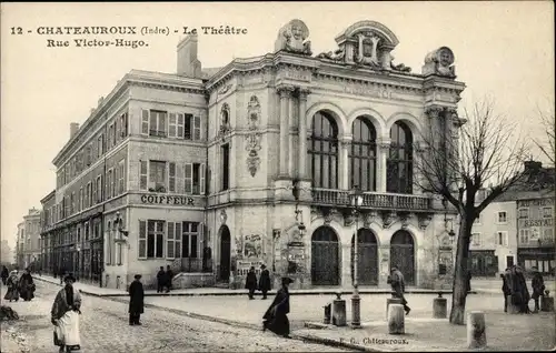 Ak Châteauroux Indre, Le Theatre, Rue Victor Hugo