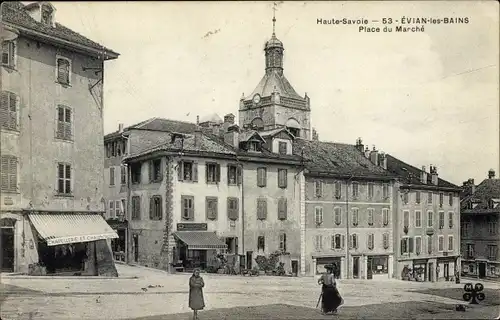 Ak Évian les Bains Haute Savoie, Place du Marche