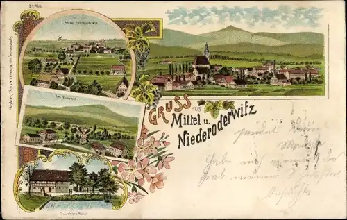 Litho Mitteloderwitz Niederoderwitz Oderwitz in der Oberlausitz, Gesamtansicht, Teilansichten