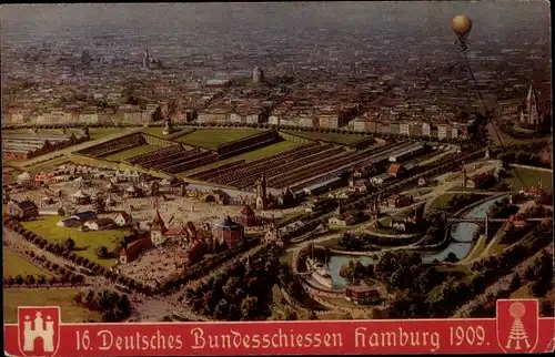 Ak Hamburg, 16. Deutsches Bundesschießen 1909, Festgelände, Fesselballon