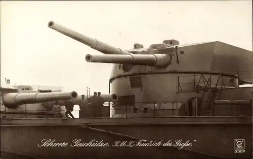 Ak Deutsches Kriegsschiff SMS Friedrich der Große, schwere Geschütze, Kaiserliche Marine
