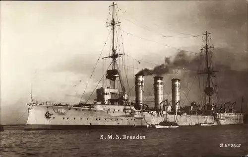 Ak Deutsches Kriegsschiff, SMS Dresden, kleiner geschützter Kreuzer, Kaiserliche Marine