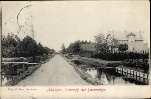 Ak Aalsmeer Nordholland Niederlande, Uiterweg met kweekerijen