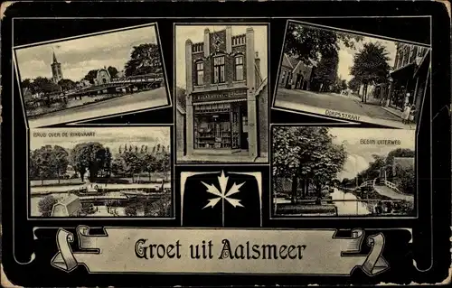 Ak Aalsmeer Nordholland Niederlande, Kerk, Dorpsstraat, Burg over de Ringvaart, Begin Uiterweg