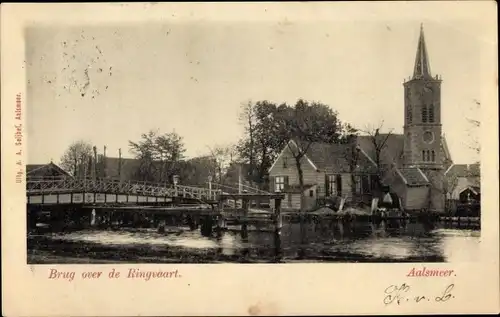 Ak Aalsmeer Nordholland Niederlande, Brug over de Ringvaart, Kerk