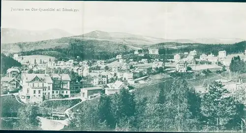 Klapp Ak Karpacz Ober Krummhübel im Riesengebirge Schlesien, Stadtansicht mit Schneekoppe