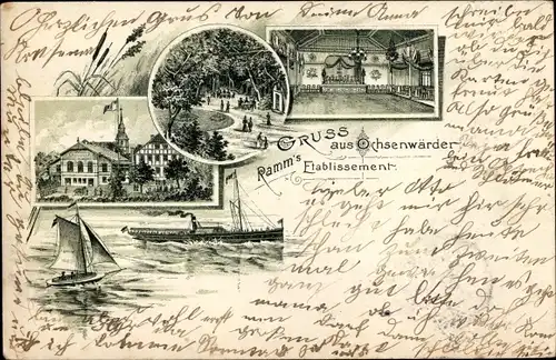 Litho Hamburg Bergedorf Ochsenwerder Ochsenwärder, Ramm's Etablissement, Innenansicht