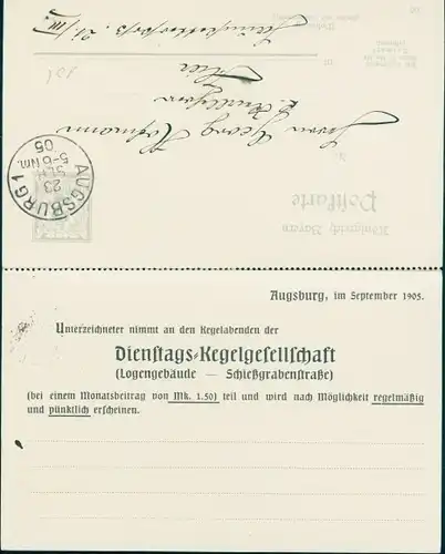 Klapp Ak Augsburg in Schwaben, Dienstags Kegelgesellschaft, Logengebäude, Schießgrabenstraße