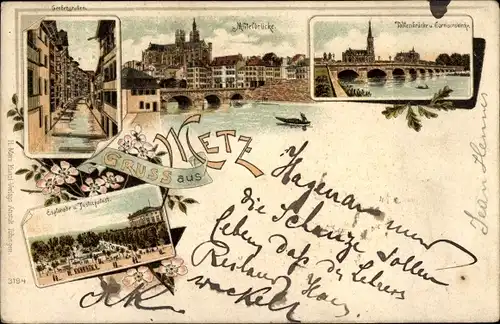 Litho Metz Moselle, Gerbergraben, Mittelbrücke, Esplanade, Justizpalast