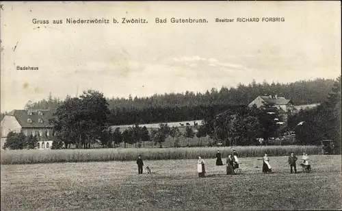 Ak Niederzwönitz Zwönitz im Erzgebirge Sachsen, Bad Gutenbrunn, Inh. Richard Forbrig, Badehaus