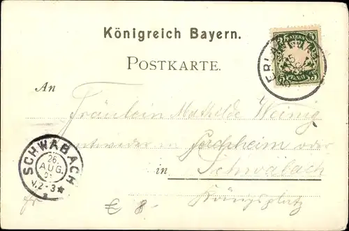 Litho Erlangen in Mittelfranken Bayern, Kollegienhaus, Augenklinik, Marktplatz, Schloss, Institut