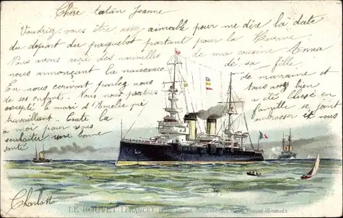 Litho Le Bouvet, France, Französisches Kriegsschiff, Cuirassé