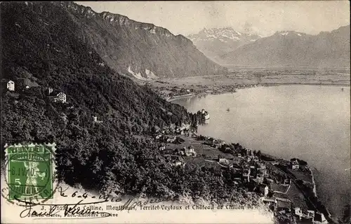 Ak Territet Veytaux Kanton Waadt et Château de Chillon