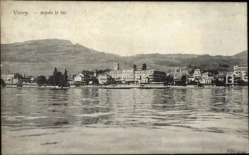 Ak Vevey Kanton Waadt, depuis le lac, Ort vom See aus gesehen