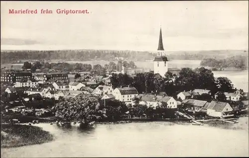 Ak Mariefred Södermanlands Schweden, frän Griptornet, Kirchturm, Panorama