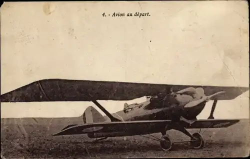 Ak Avion au depart, Zivilflugzeug, Doppeldecker