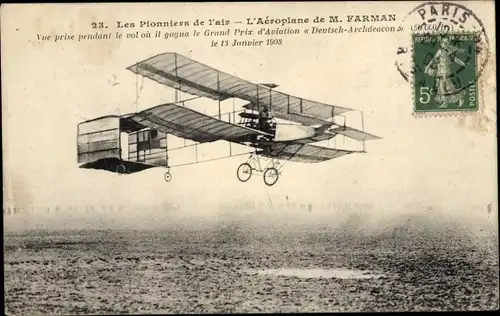 Ak Les Pionniers de l'Air, Henri Farman sur son Aéroplane, 13 Janvier 1908, Pilot, Flugpionier