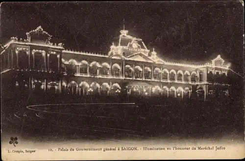 Ak Saigon Cochinchine Vietnam, Palais du Gouvernement general, Illumination