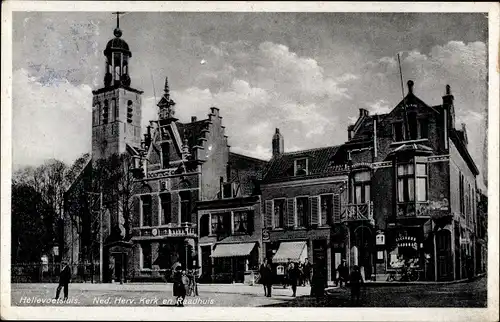 Ak Hellevoetsluis Südholland, Ned. Herv. Kerk, Raadhuis