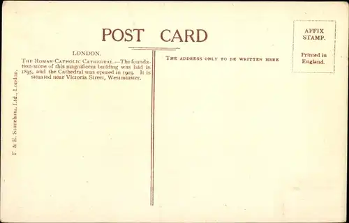 Ak London City England, Roman Catholic Cathedral