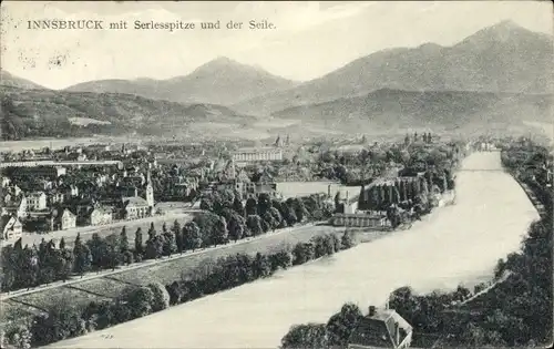 Ak Innsbruck in Tirol, Blick auf die Stadt mit Serlesspitze und der Seile